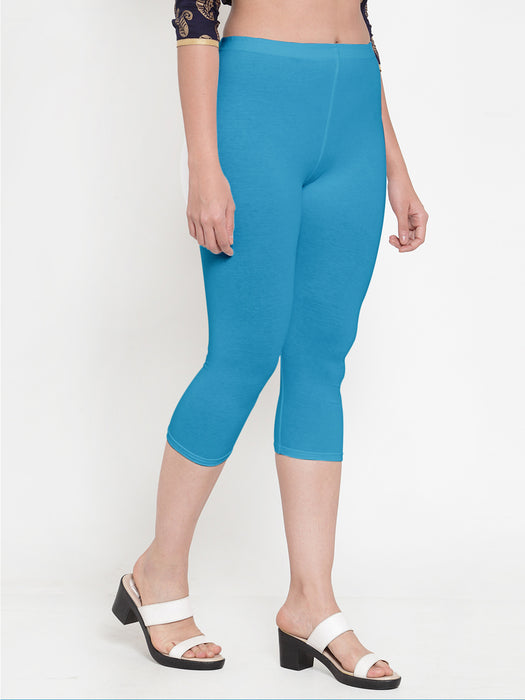 Women Black Sky Blue Super Combod Cotton Lycra Capri