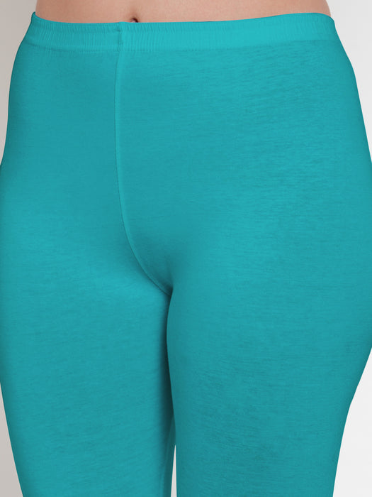 Women White Aqua Super Combod Cotton Lycra Capri