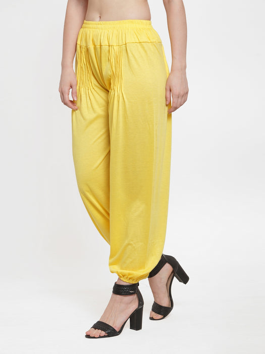 Women Yellow Modern Lycra Harem Paint