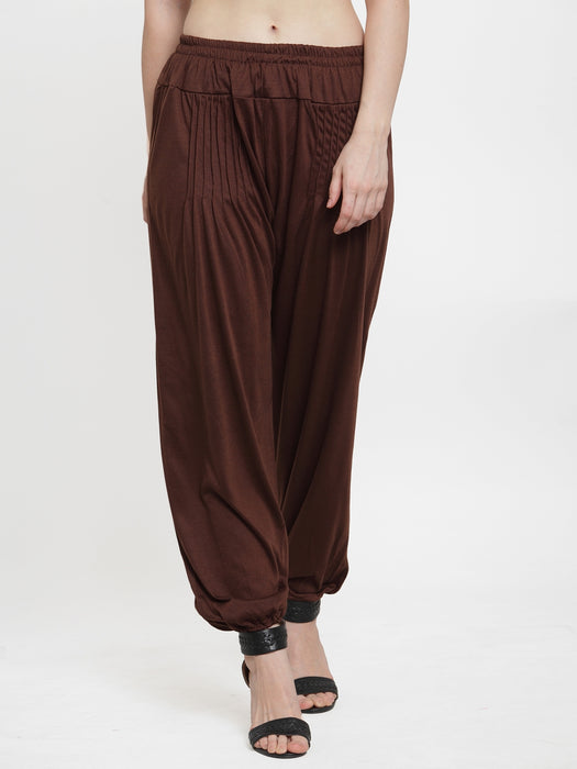 Women Brown Modern Lycra Harem Paint