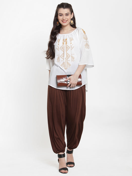 Women Brown Modern Lycra Harem Paint