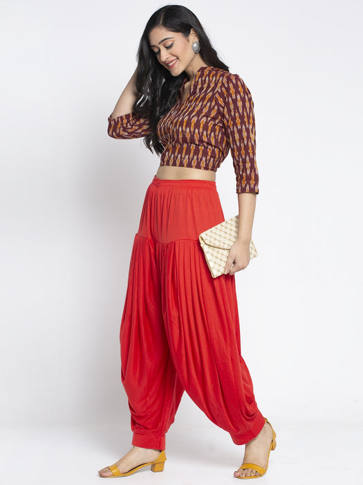 Women Red Mahendi Modern Lycra Patiyala salwar