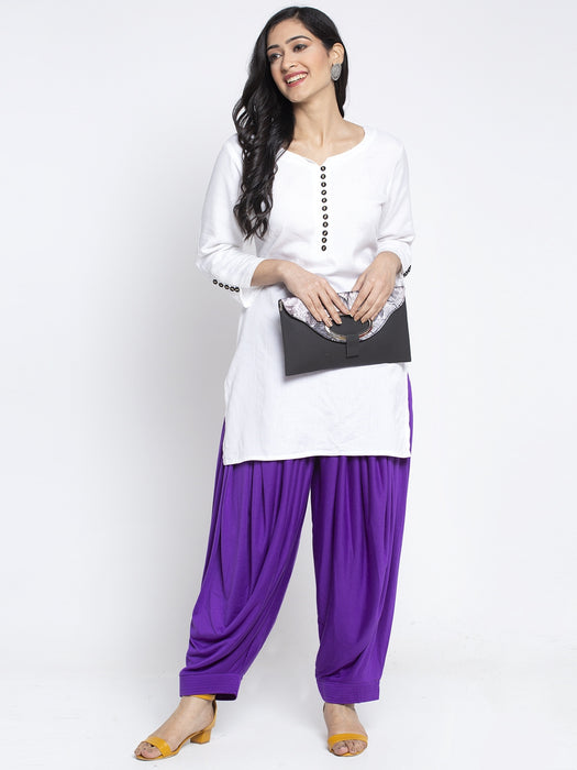 Women Purple Off White Modern Lycra Patiyala salwar