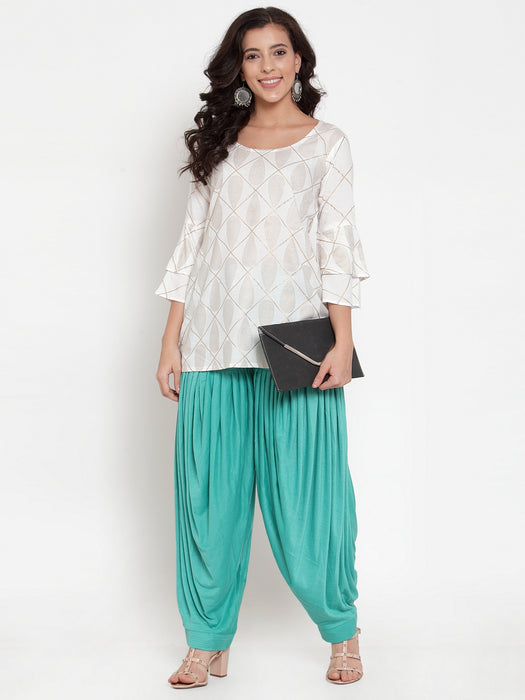 Women Turquiose Off White Modern Lycra Patiyala salwar