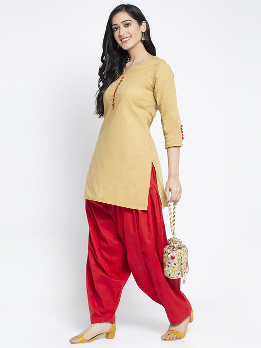 Women Red Cotton Solid Cotton Salwar