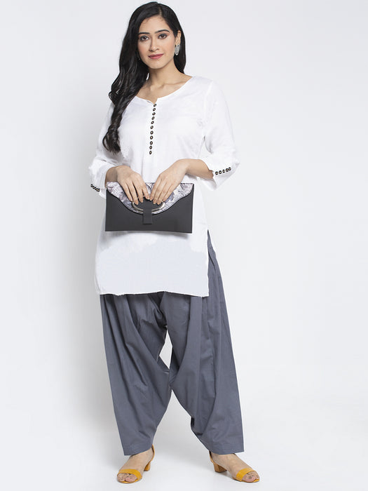 Women Grey Cotton Solid Cotton Salwar