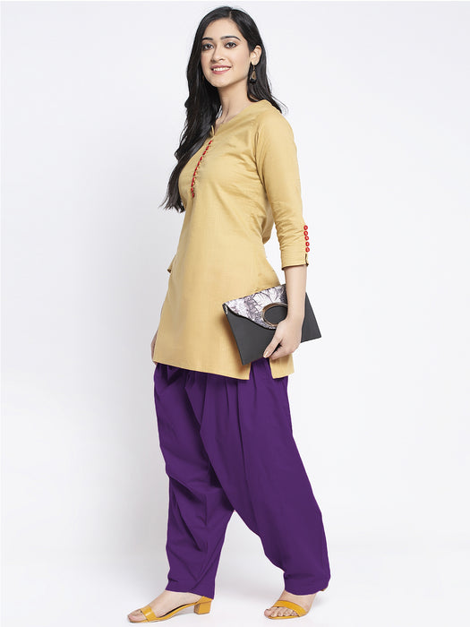Women Purple Solid Cotton Salwar