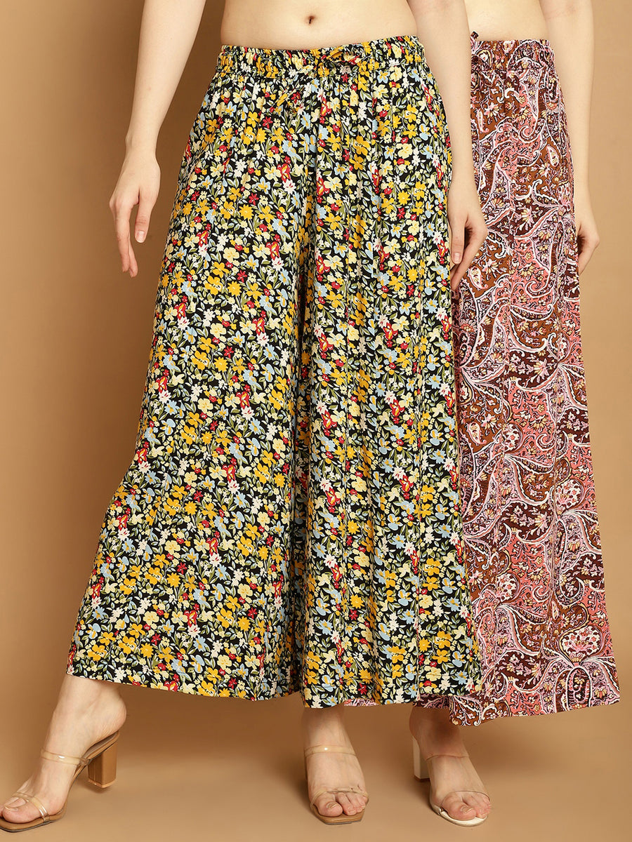 Buy Ecru And Pink Floral Printed Parallel Pants Online - Shop for W