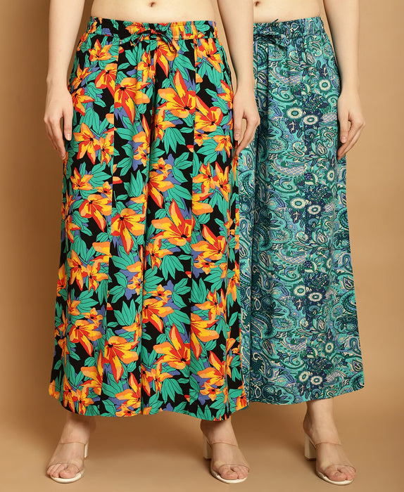 Women Multicolored print Rayon Flower print palazzo 45