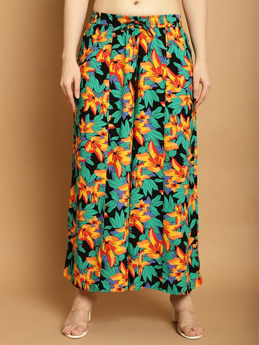 Women Multicolored print Rayon Flower print palazzo 45