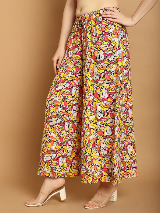 Women Multicolored print Rayon Flower print palazzo 91