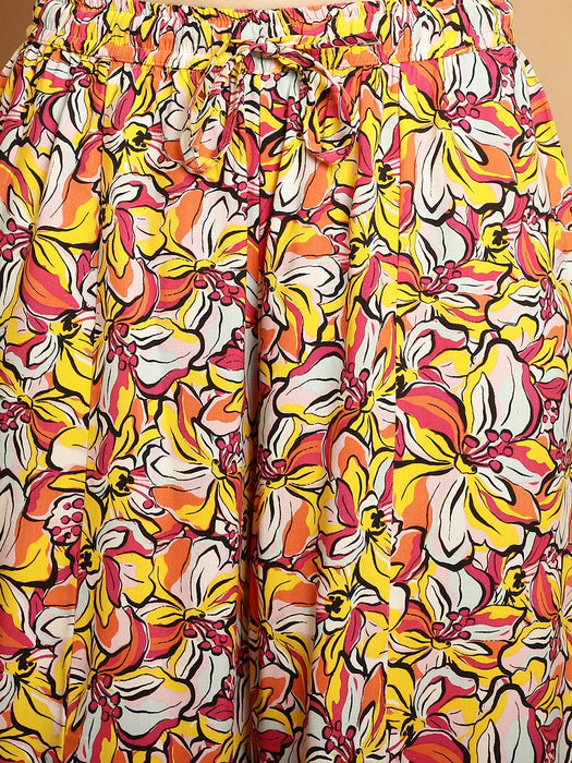 Women Multicolored print Rayon Flower print palazzo 91