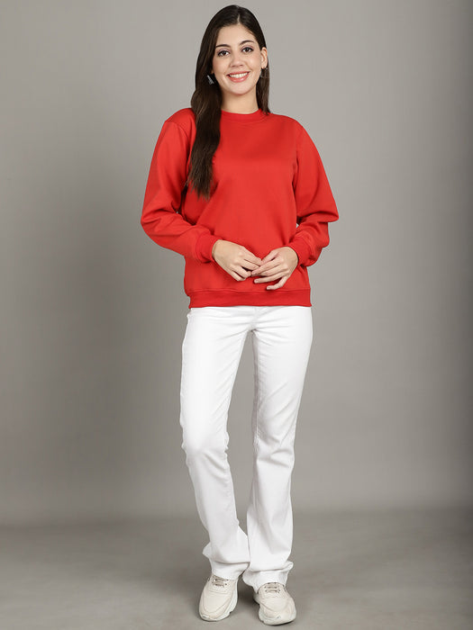 Women Red Round Neck Full Sleeve Sweatshirt