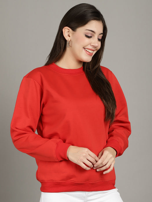 Women Red Round Neck Full Sleeve Sweatshirt