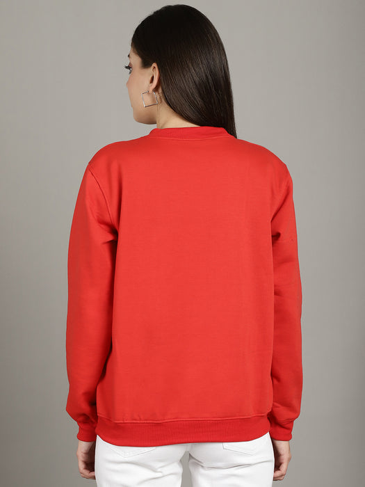 Women Red Round Neck Full Sleeve Sweatshirt