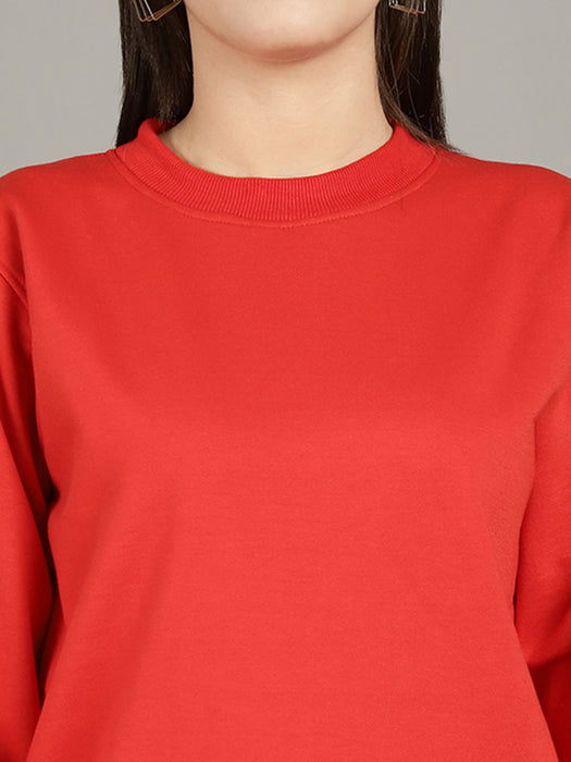 Women Red Round Neck Full Sleeve Sweatshirt