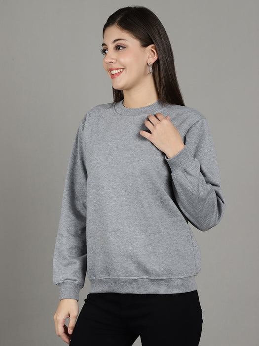 Women Grey Round Neck Full Sleeve Sweatshirt