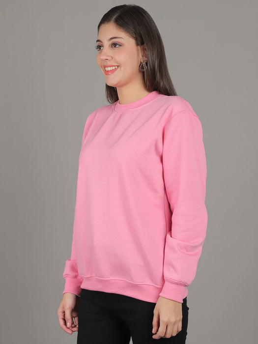 Women Pink Round Neck Full Sleeve Sweatshirt