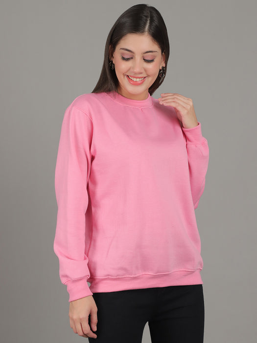 Women Pink Round Neck Full Sleeve Sweatshirt