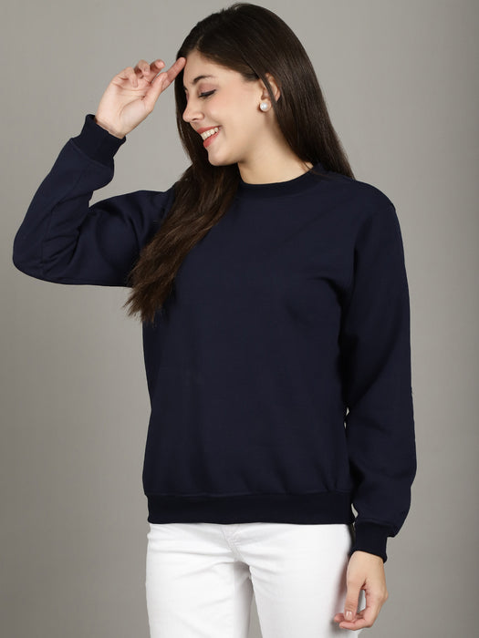 Women Navyblue Round Neck Full Sleeve Sweatshirt