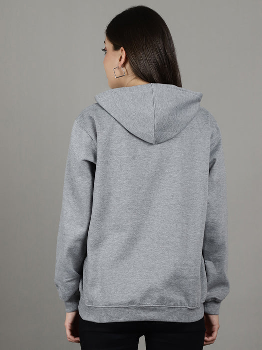 Women Grey Solid Long Sleeve Hoodie with kangaroo Pocket Sweatshirts