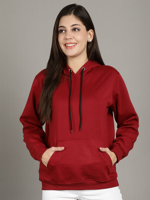 Women Maroon Solid Long Sleeve Hoodie with kangaroo Pocket Sweatshirts