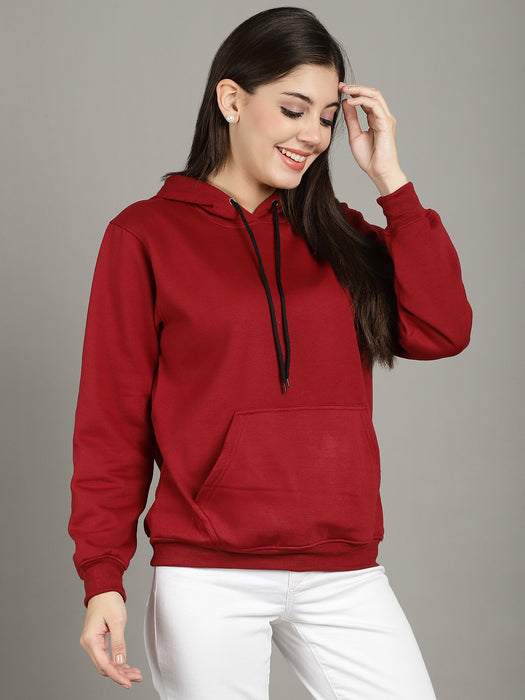 Women Maroon Solid Long Sleeve Hoodie with kangaroo Pocket Sweatshirts