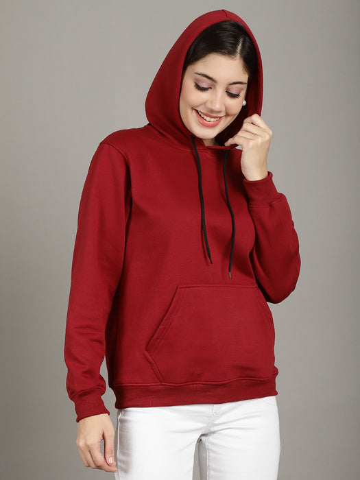 Women Maroon Solid Long Sleeve Hoodie with kangaroo Pocket Sweatshirts