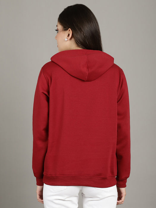 Women Maroon Solid Long Sleeve Hoodie with kangaroo Pocket Sweatshirts