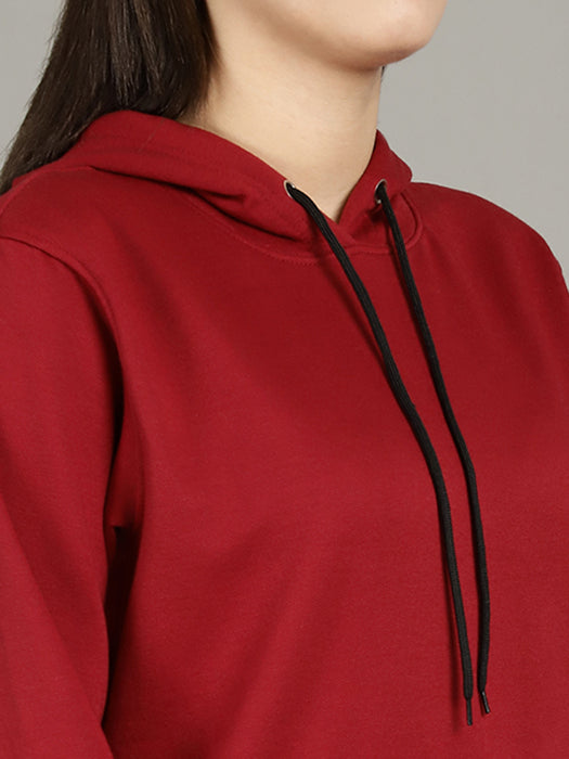 Women Maroon Solid Long Sleeve Hoodie with kangaroo Pocket Sweatshirts