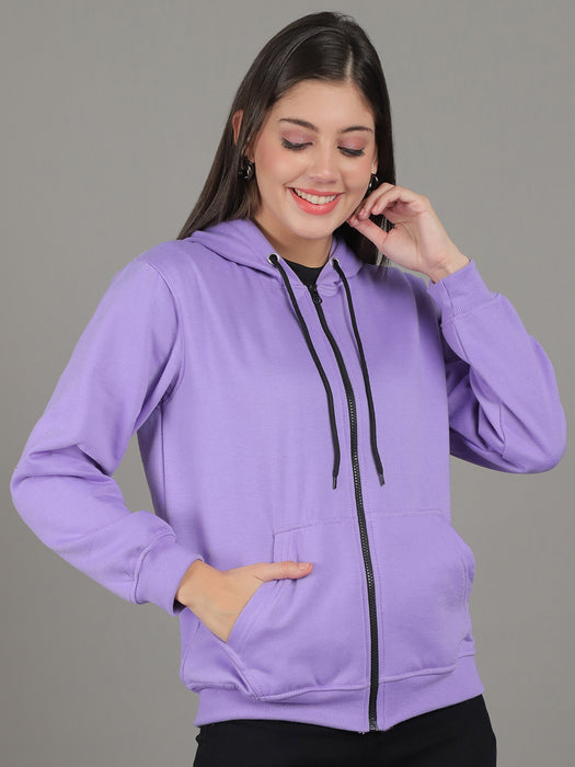 Women Purple Full Sleeve Hoodie with front zip and Inserted pocket