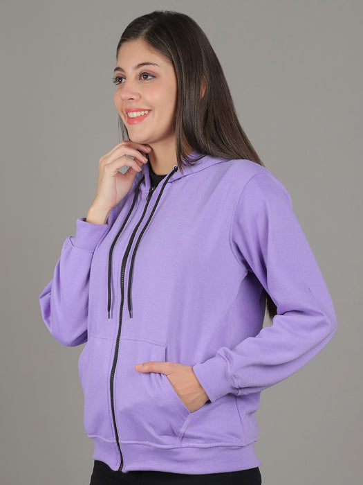 Women Purple Full Sleeve Hoodie with front zip and Inserted pocket