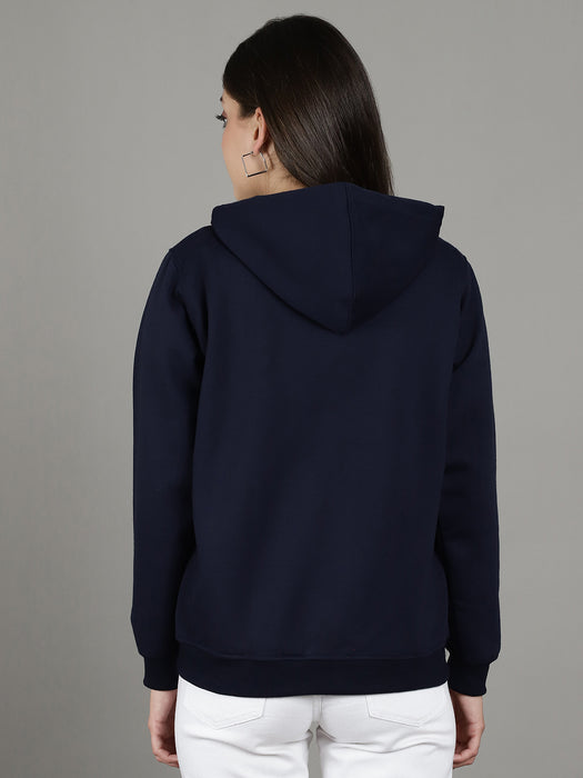 Women Navyblue Full Sleeve Hoodie with front zip and Inserted pocket