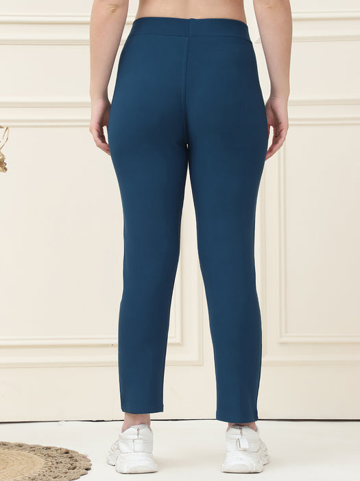 Women Blue Skinny fit Lycra polyster spandex Jegging with Side pocket