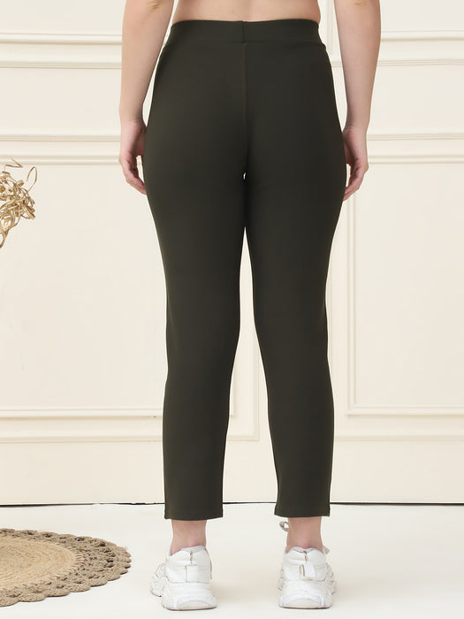 Women Olive Skinny fit Lycra polyster spandex Jegging with Side pocket