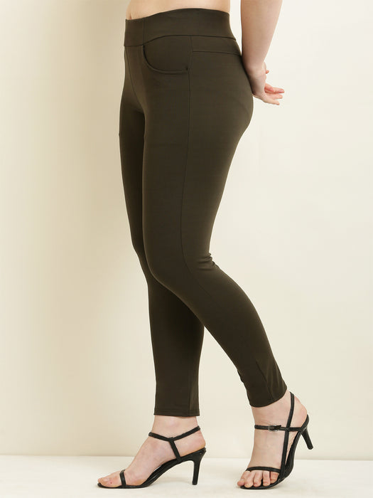 Women Olive tencel jegging with front pocket