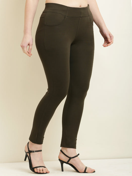 Women Olive tencel jegging with front pocket