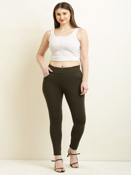 Women Olive tencel jegging with front pocket