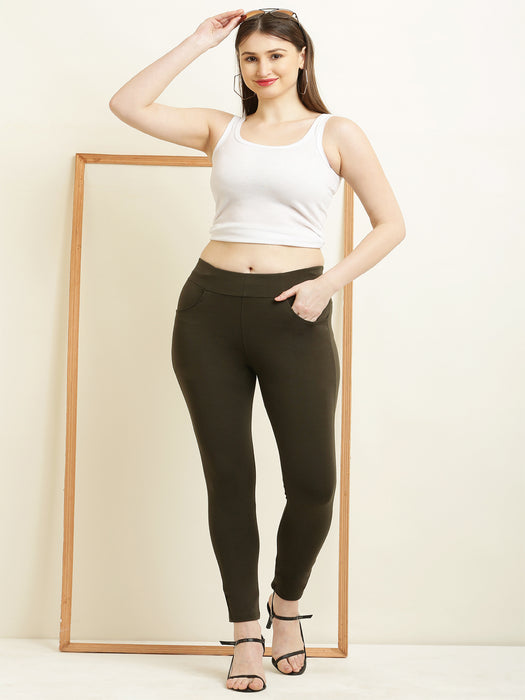 Women Olive tencel jegging with front pocket