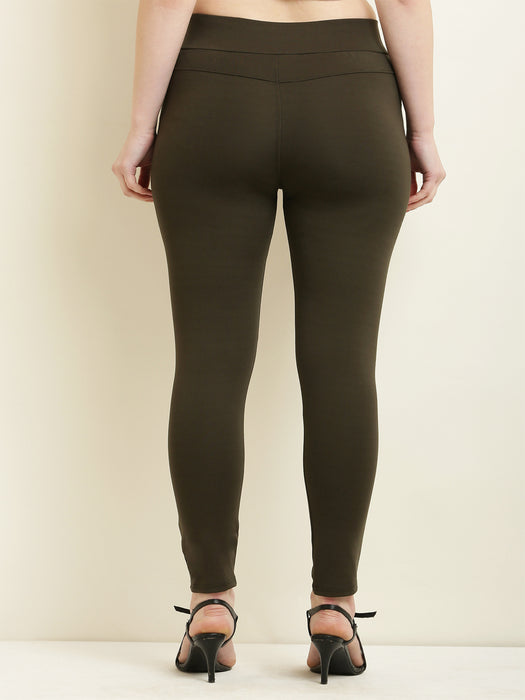 Women Olive tencel jegging with front pocket