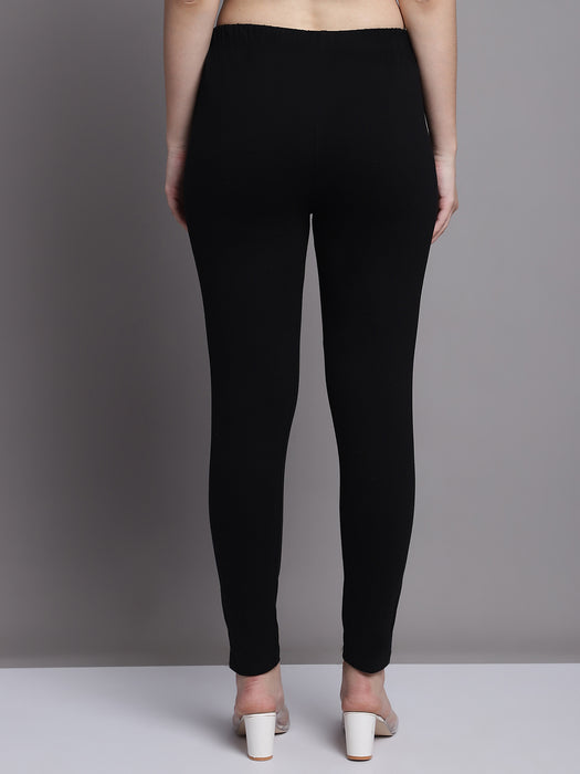 Women Black Cotton lycra legging with side pocket