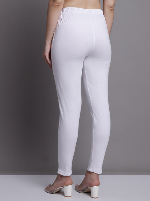 Women White Cotton lycra legging with side pocket