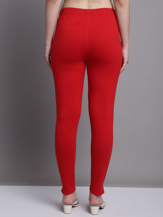 Women Red Cotton lycra legging with side pocket