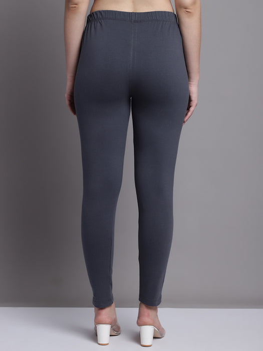 Women Grey Cotton lycra legging with side pocket