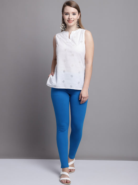 Women Royal Blue Cotton lycra legging with side pocket