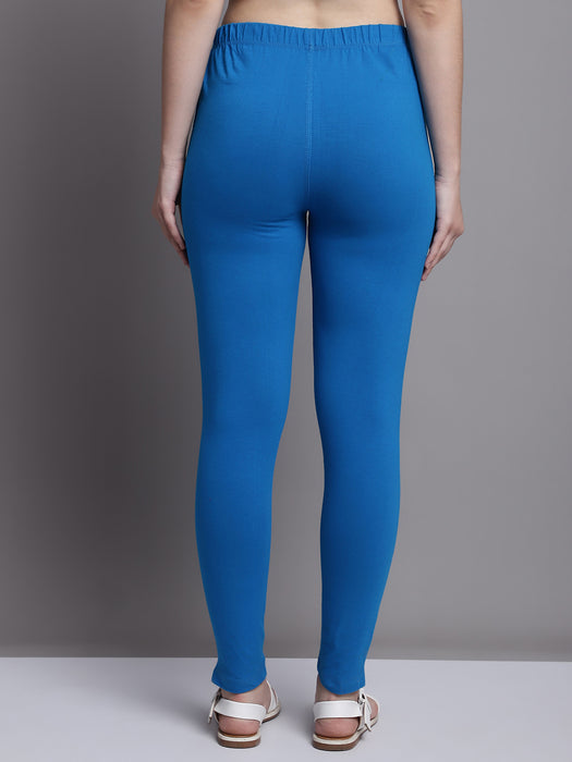 Women Royal Blue Cotton lycra legging with side pocket