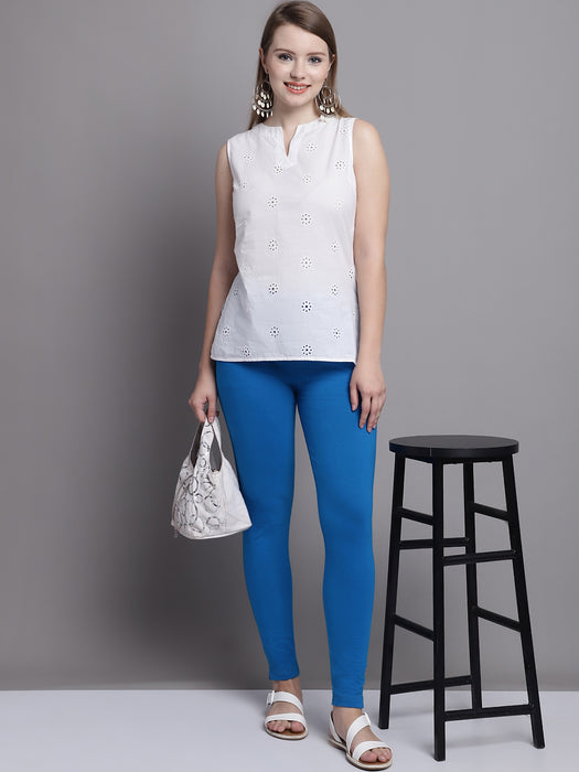 Women Royal Blue Cotton lycra legging with side pocket