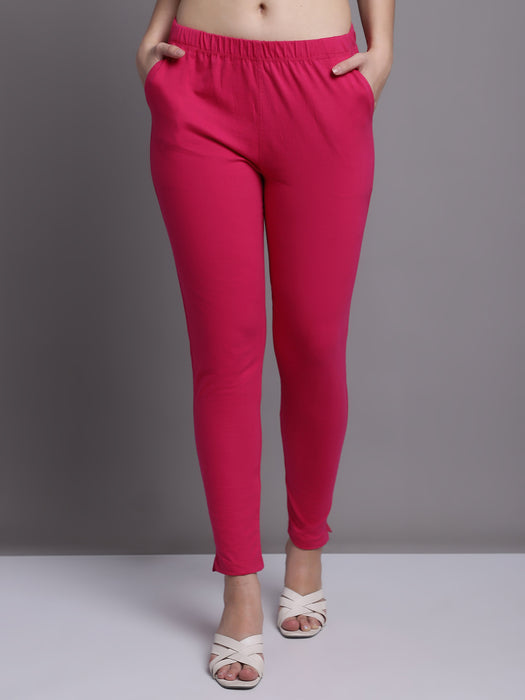Women Pink Cotton lycra legging with side pocket