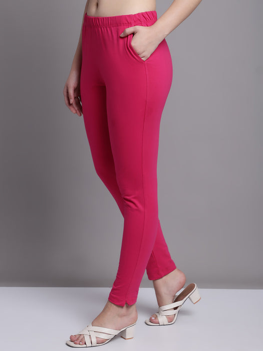 Women Pink Cotton lycra legging with side pocket
