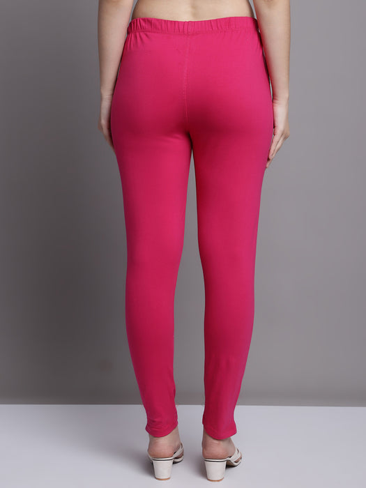 Women Pink Cotton lycra legging with side pocket